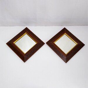 Home Interiors & Gifts Square Decorative Mirrors Embossed Wooden Frames Vintage